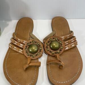 Jessica Simpson Leather Sandals Brown Medallion Aztec Western Boho Size 8